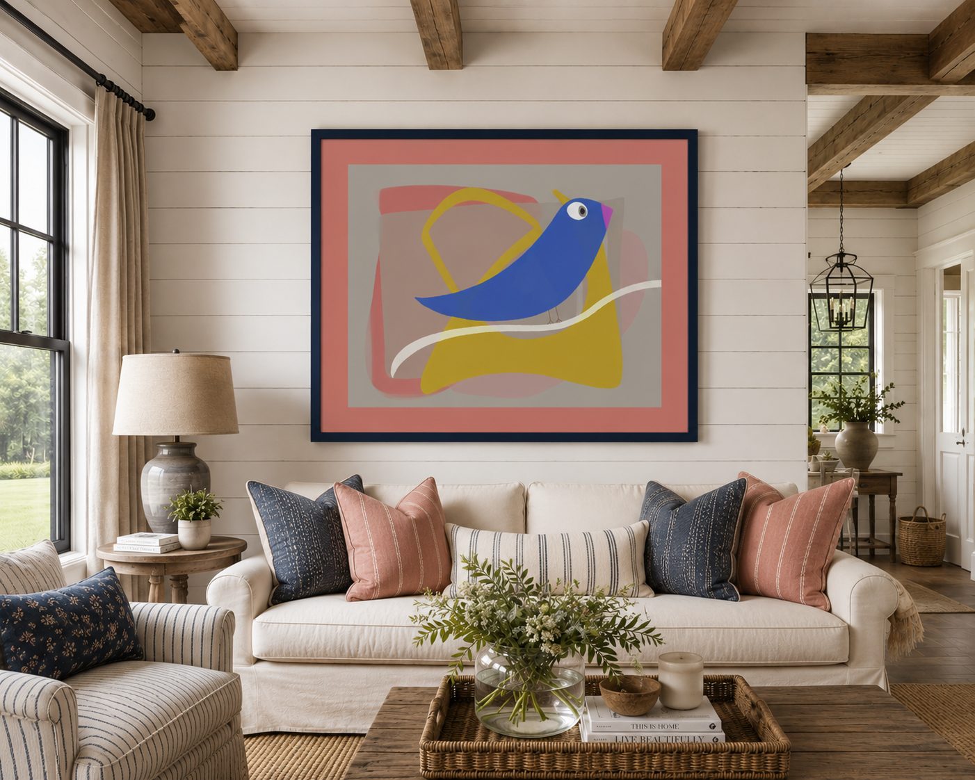 Birdie print in a living room setting by Accento Cassa