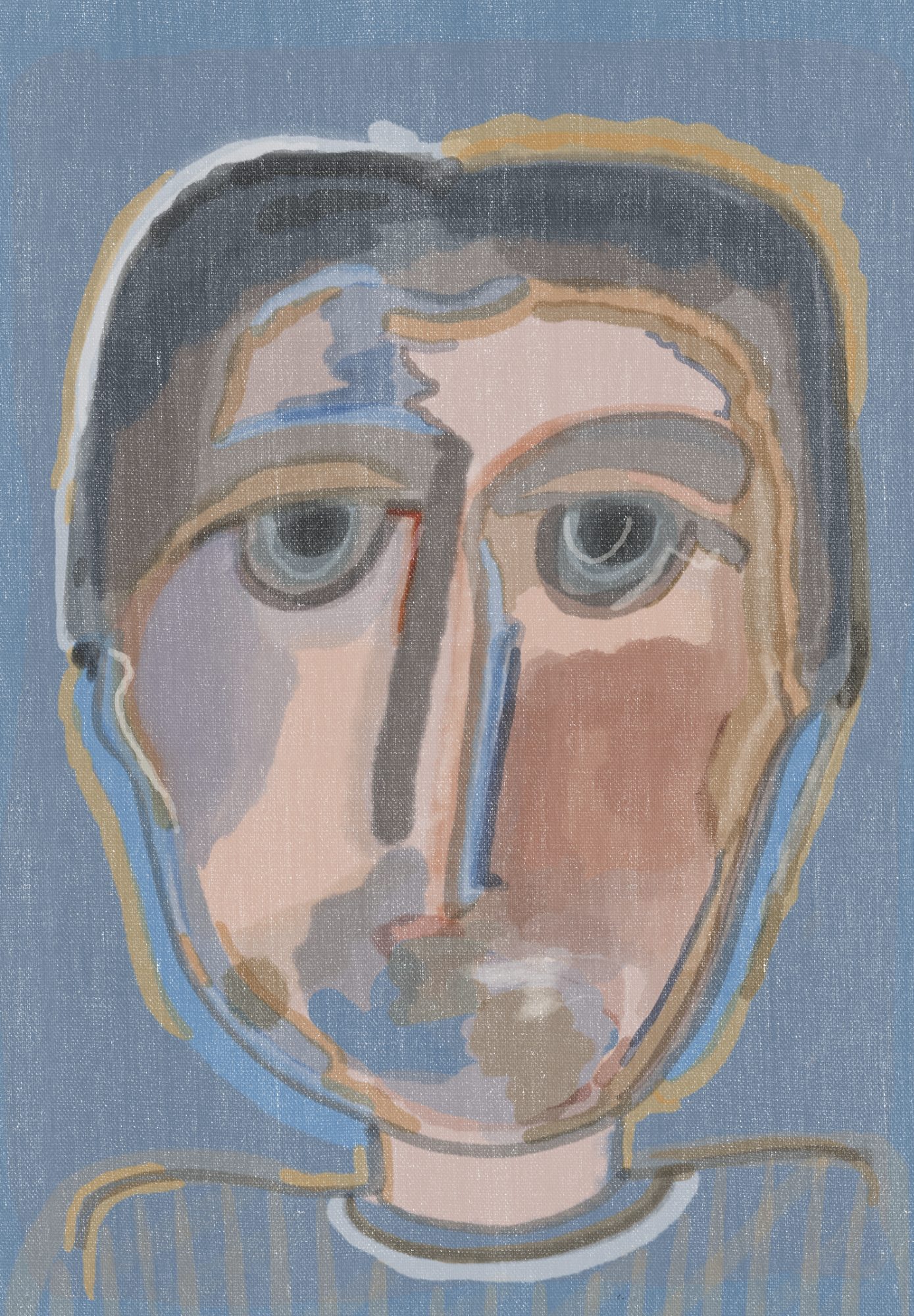 Ernesto, a painterly figurative portrait on blue linen ground