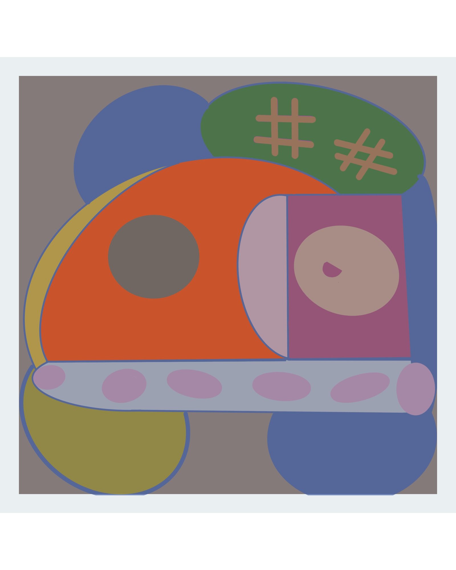 Hashtag, a bold abstract graphic print with orange and blue forms