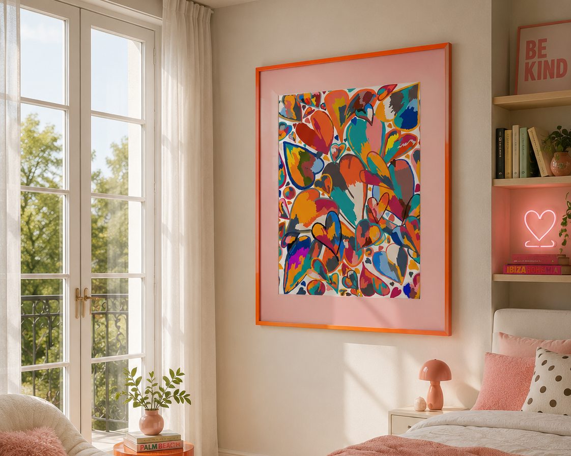 My Hearts print in a bedroom setting by Accento Cassa