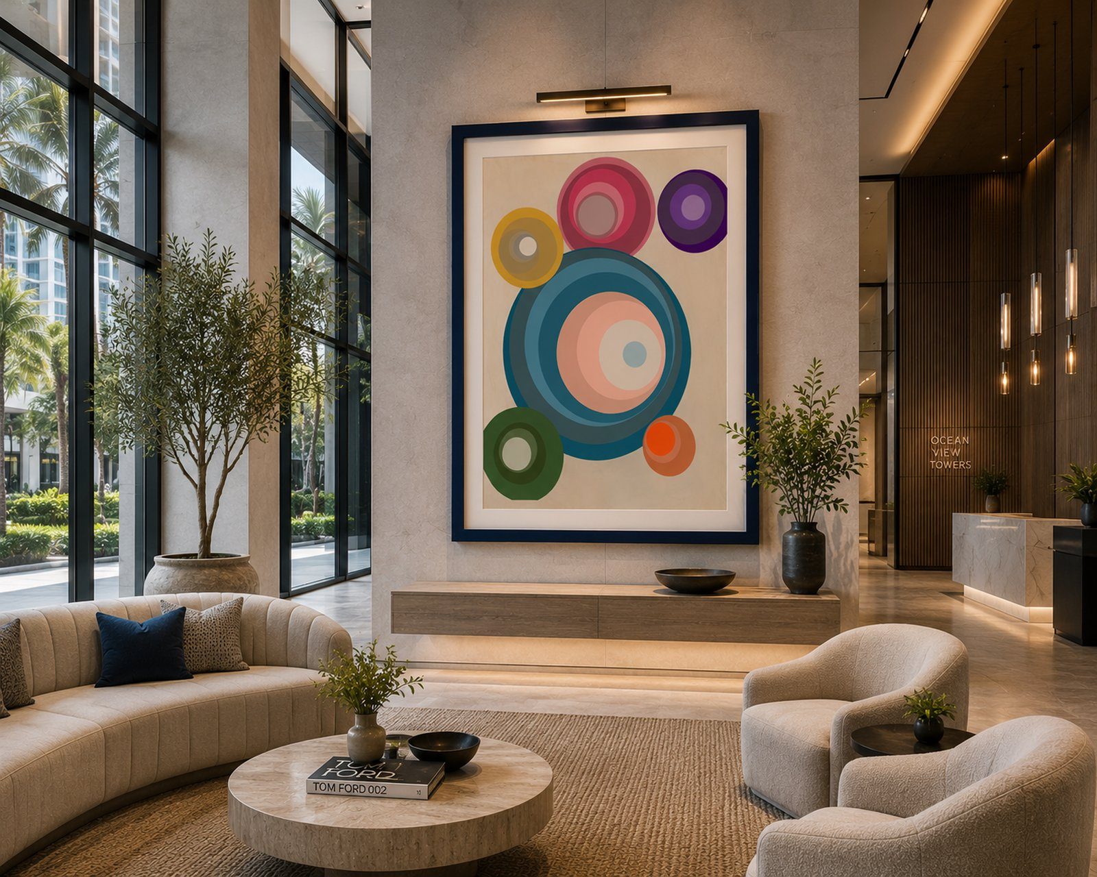 Concentric print in a hotel lobby by Accento Cassa