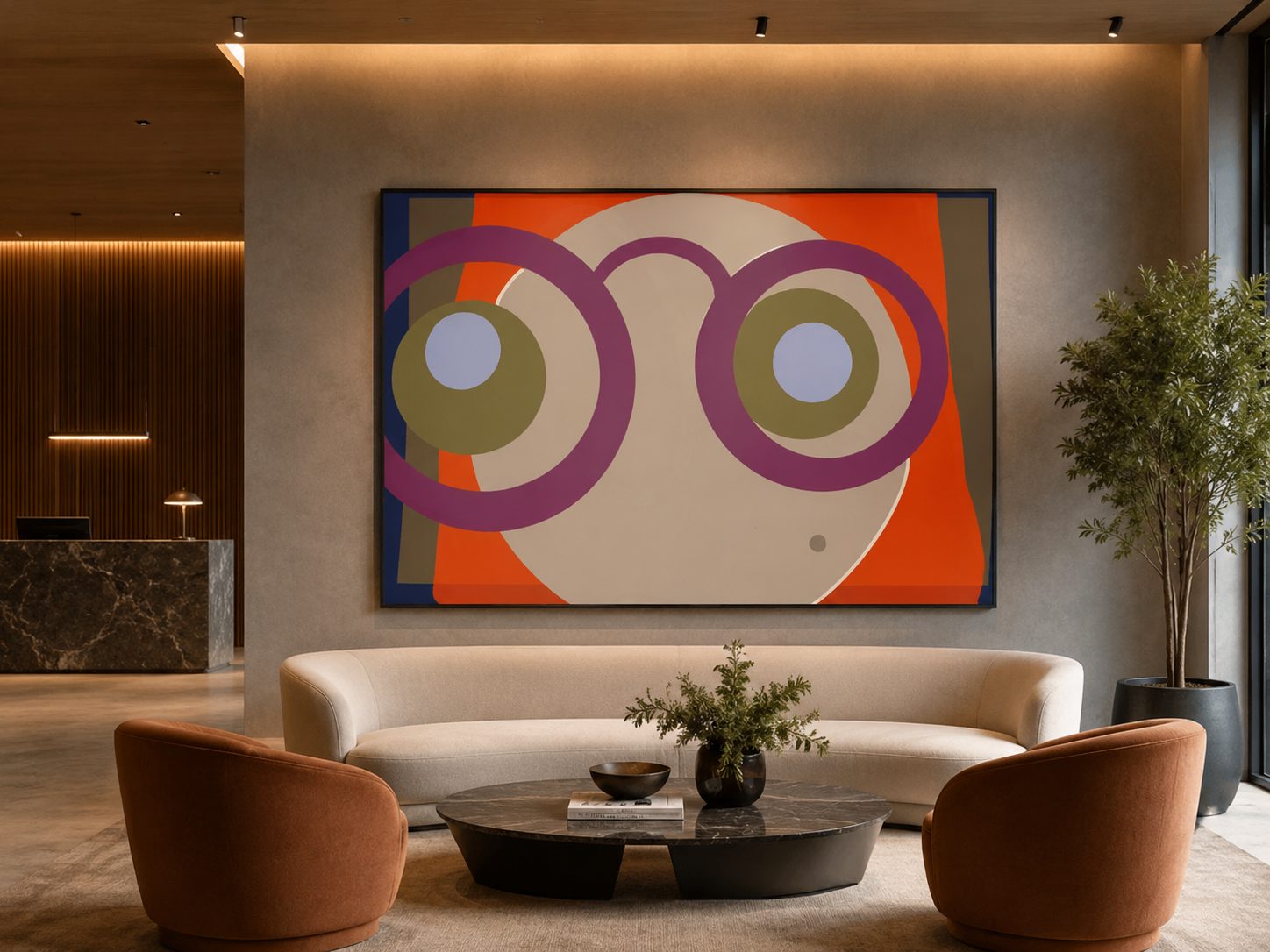 Oculus print in a hotel lobby setting by Accento Cassa
