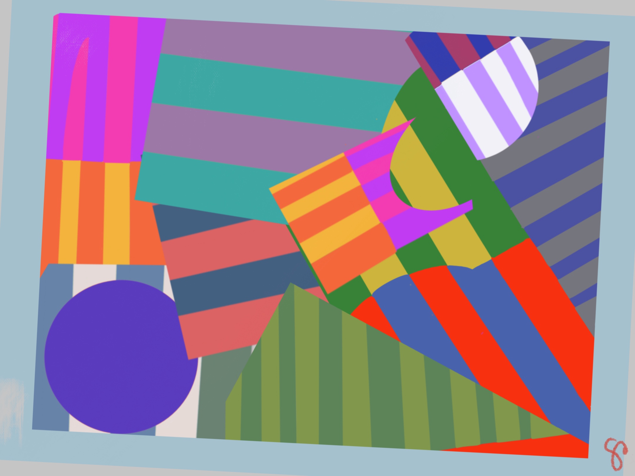 Colorful geometric abstract print with circle and stripes
