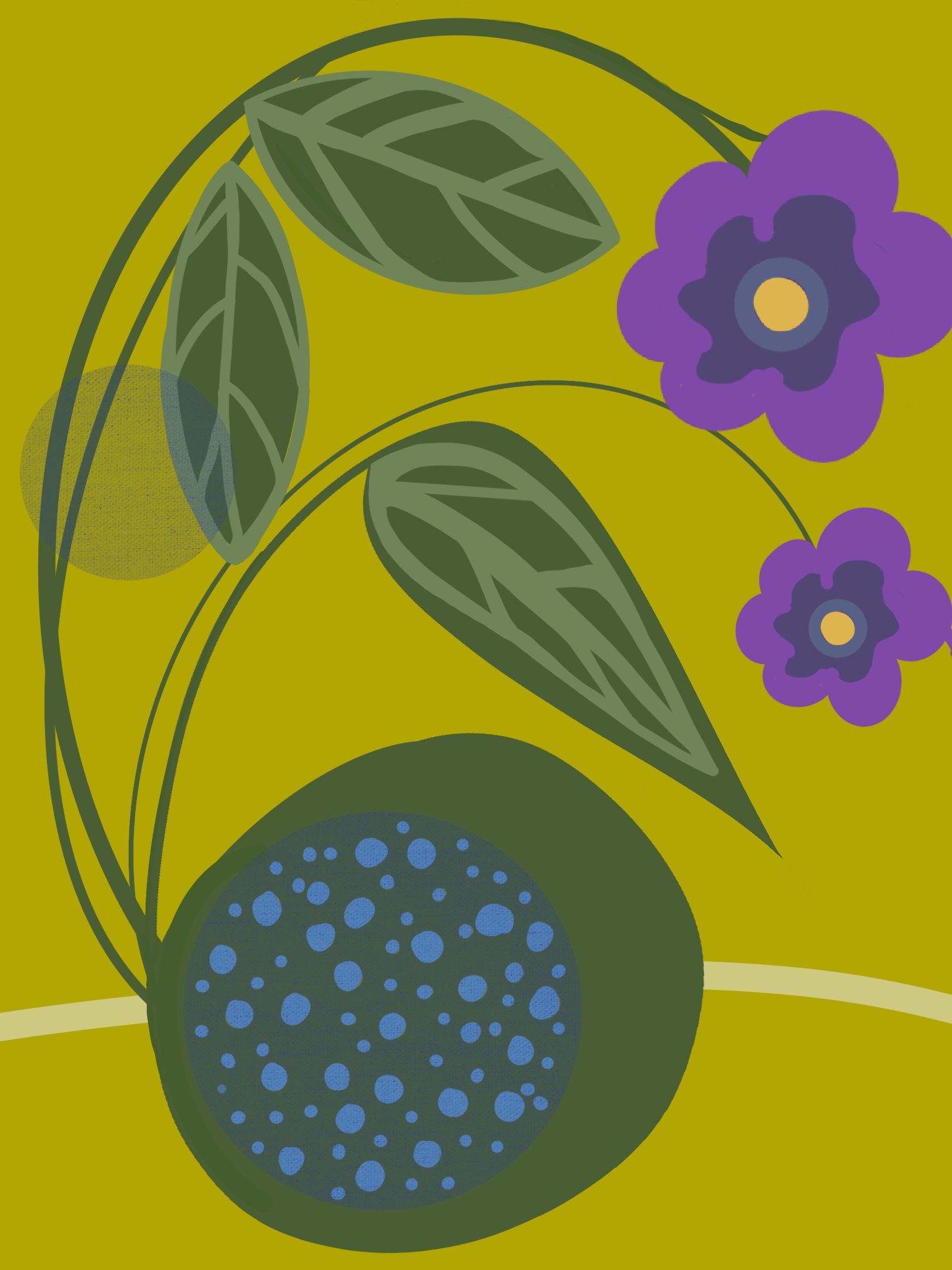 Purple flower illustration on olive background