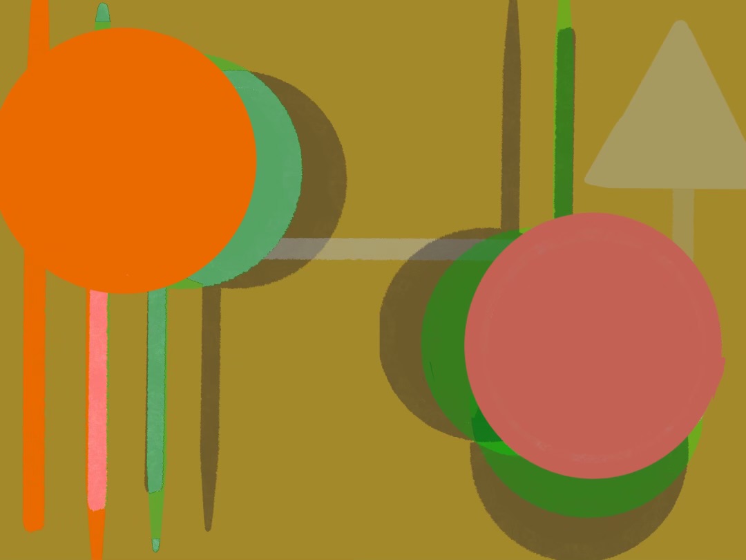 Playful abstract print with balloon-like circles on olive ground