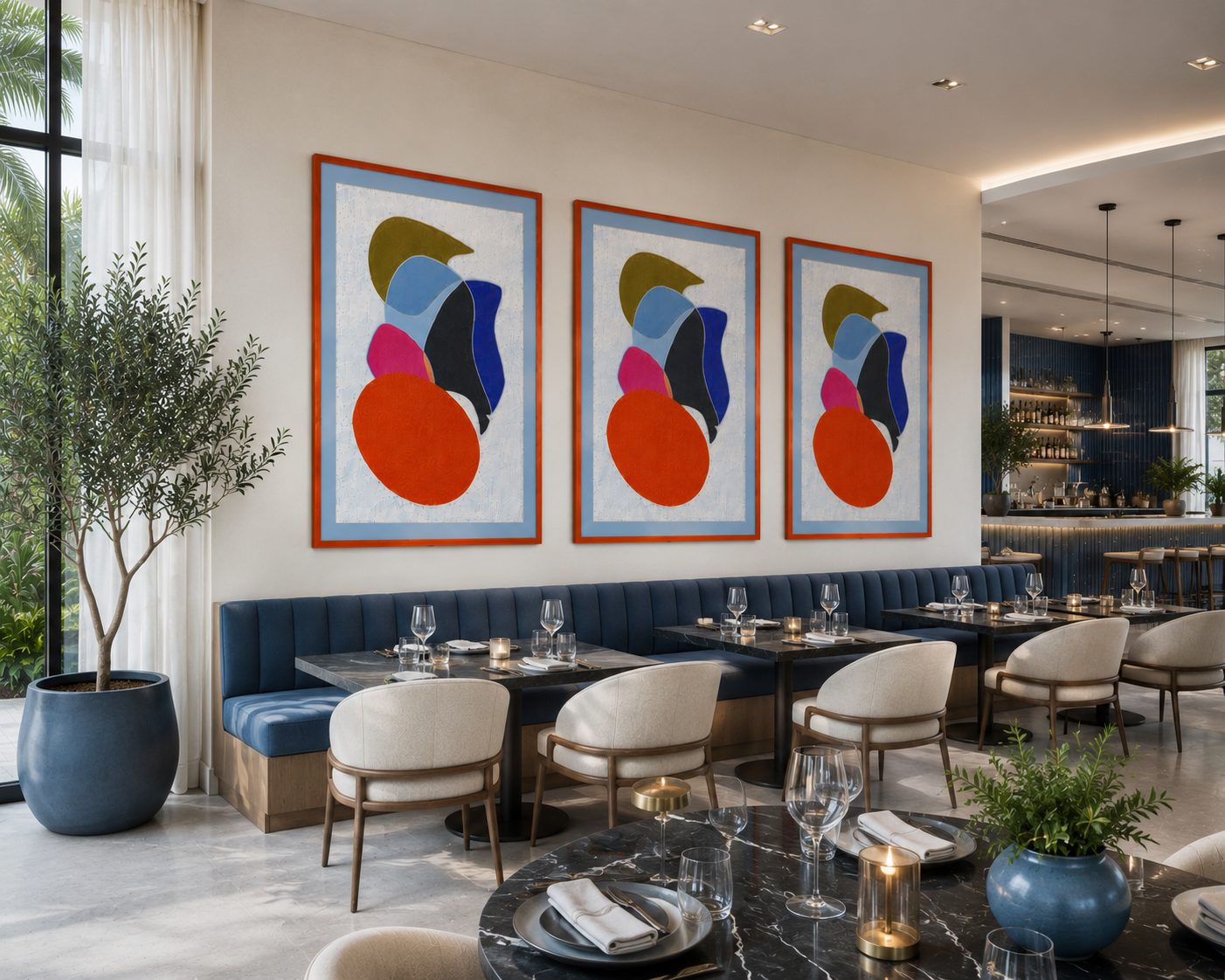 Synthesis print in a restaurant setting by Accento Cassa