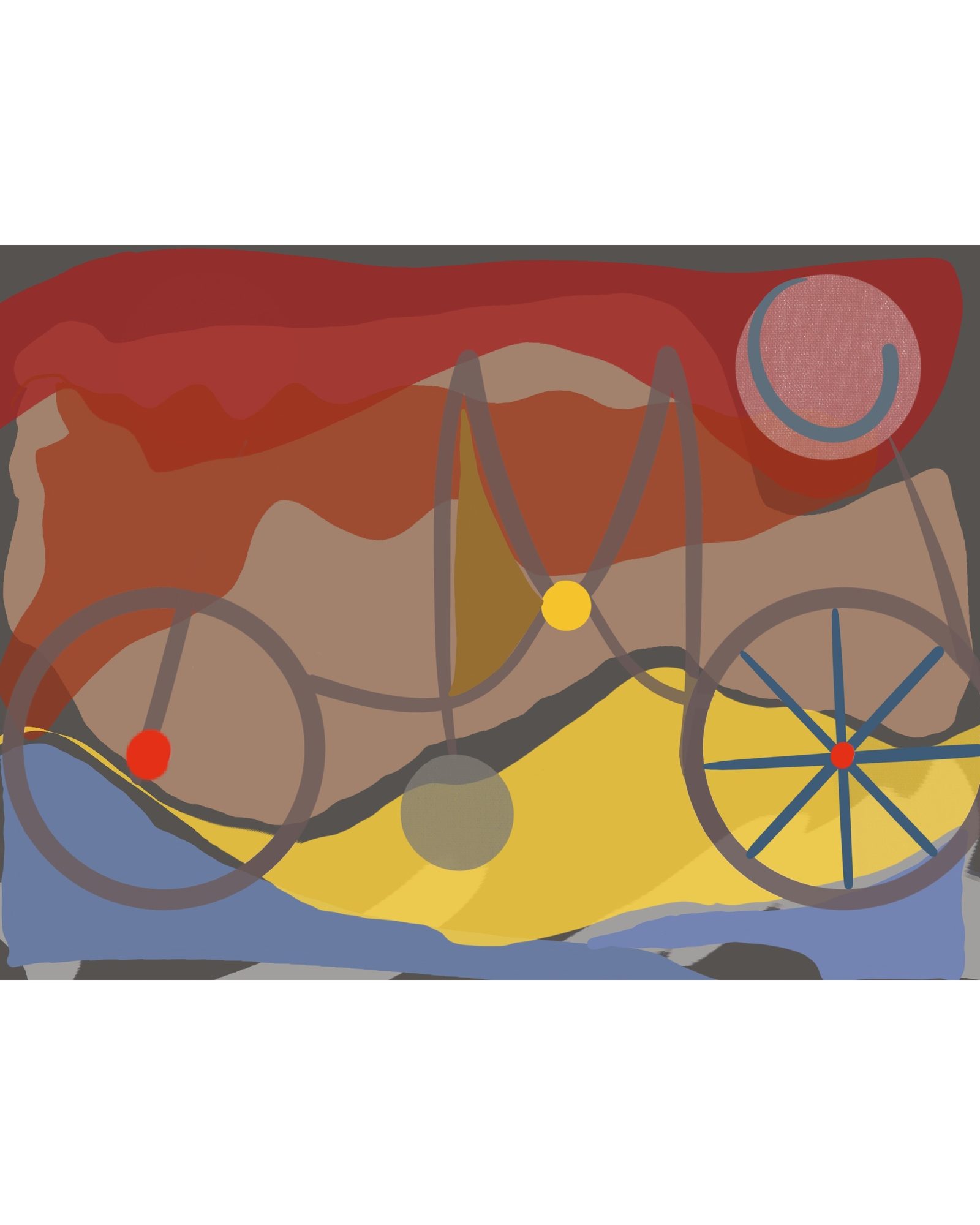 Velo, an abstract print with wheel shapes in warm tones
